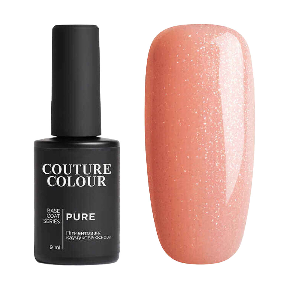Камуфлювальна каучукова база для гель-лаку Couture Colour Pure Base Coat 08 М'який рожевий із шимером, 9 мл